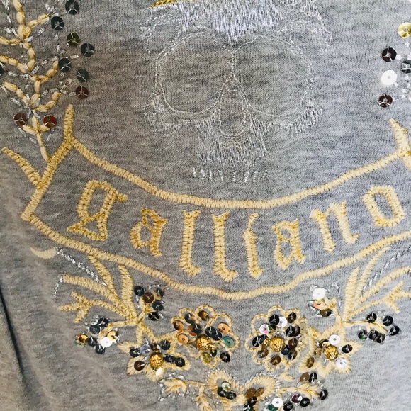 GALLIANO Top Sweat shirt Gray Grey Embellished  M - Picture 3 of 8